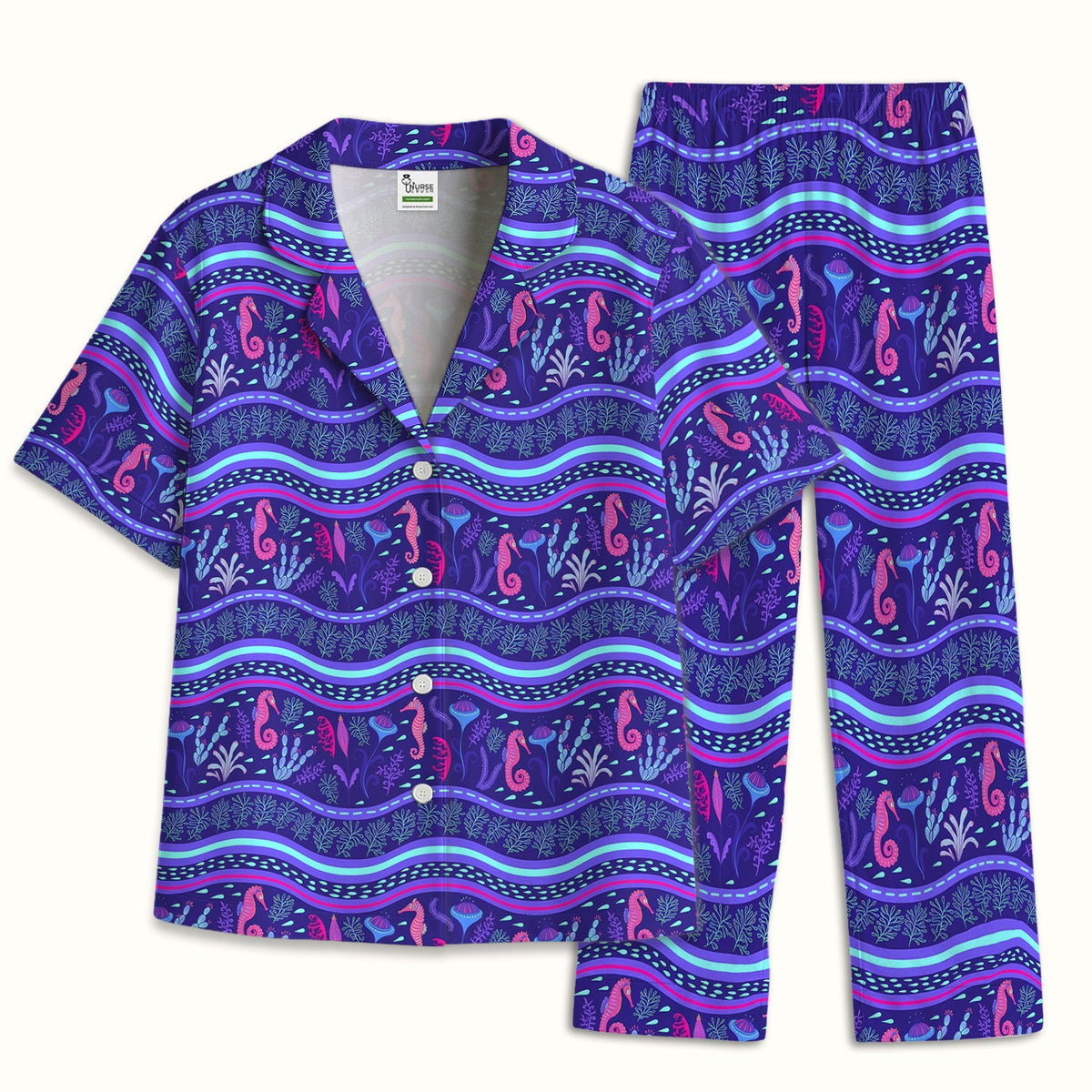 Purple Seahorse Ocean Pattern Pajama Set