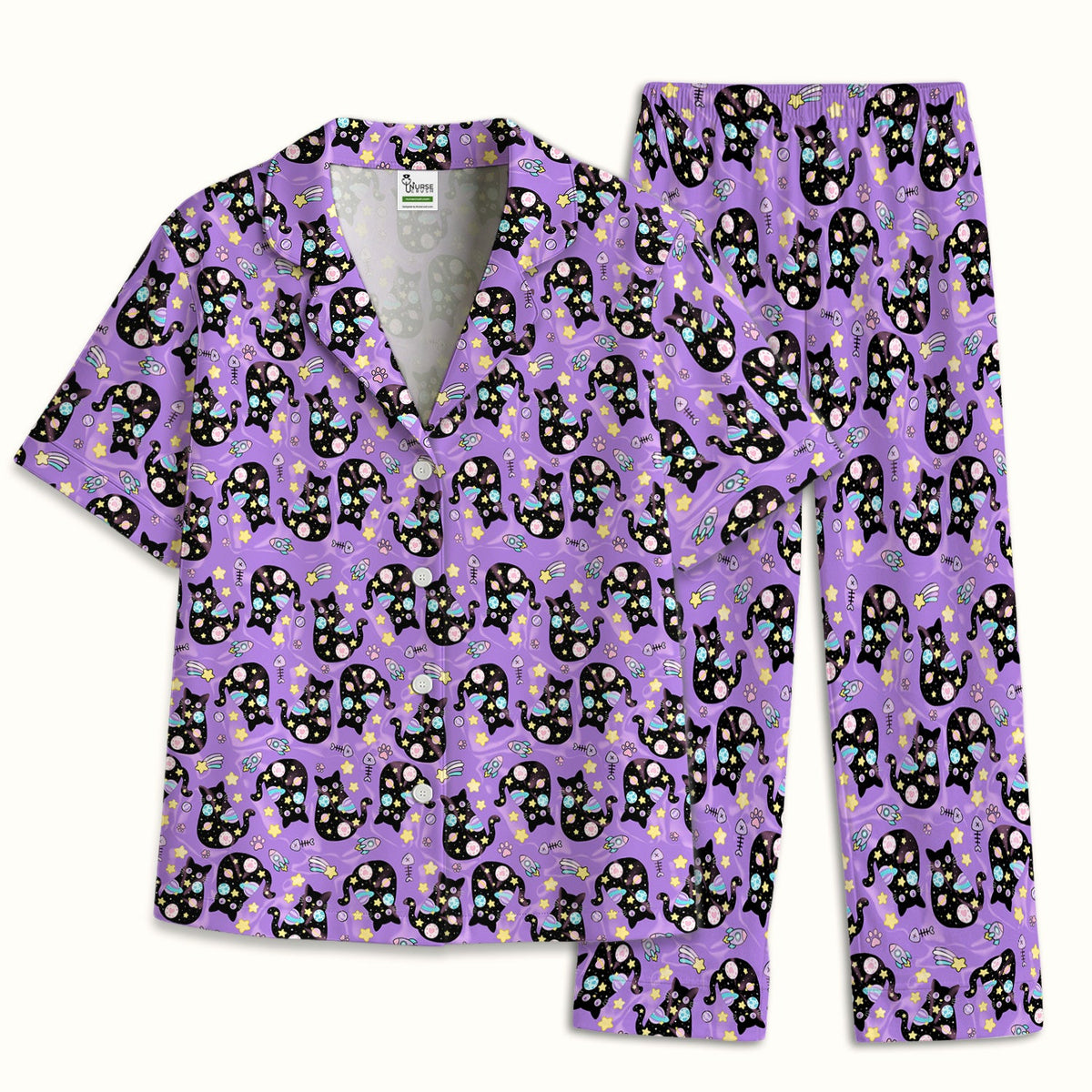 Galaxy Black Cat Space Pajama Set