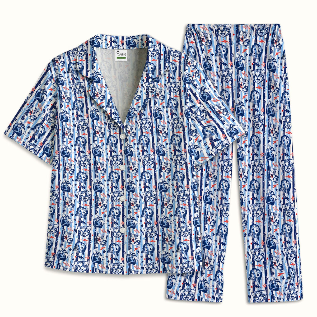 Cat Faces With Lightning Nurse Pajama Set