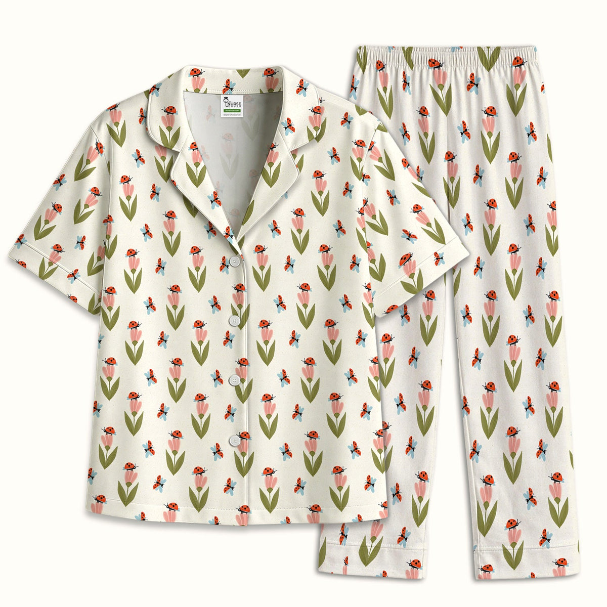 Ladybug Tulip Floral Pajama Set
