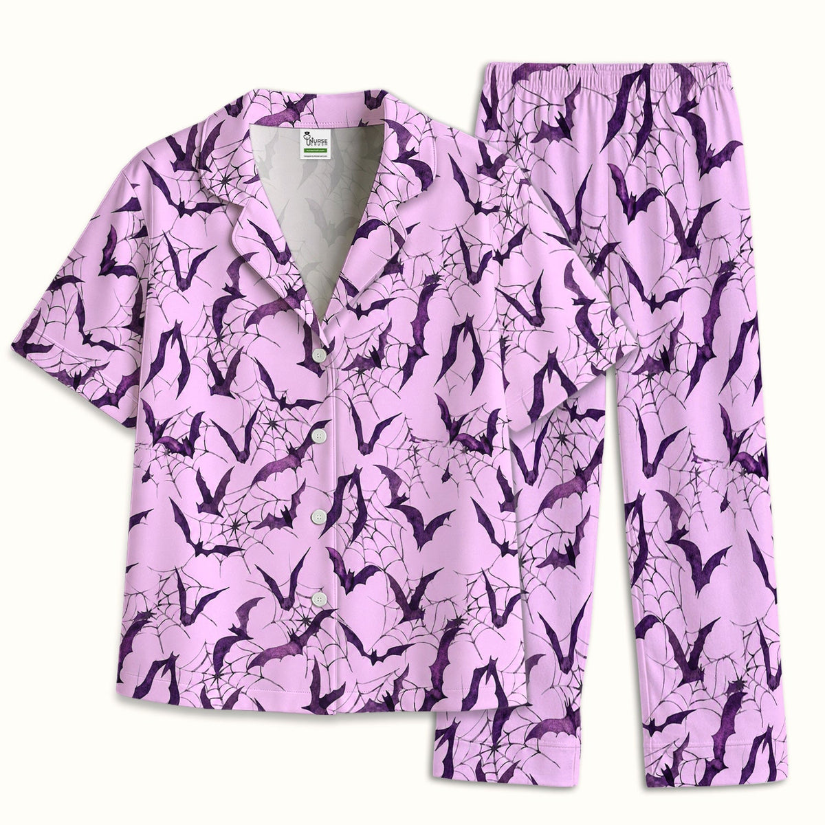 Bat with Spider Web Pajama Set - Halloween Gift For Nurse