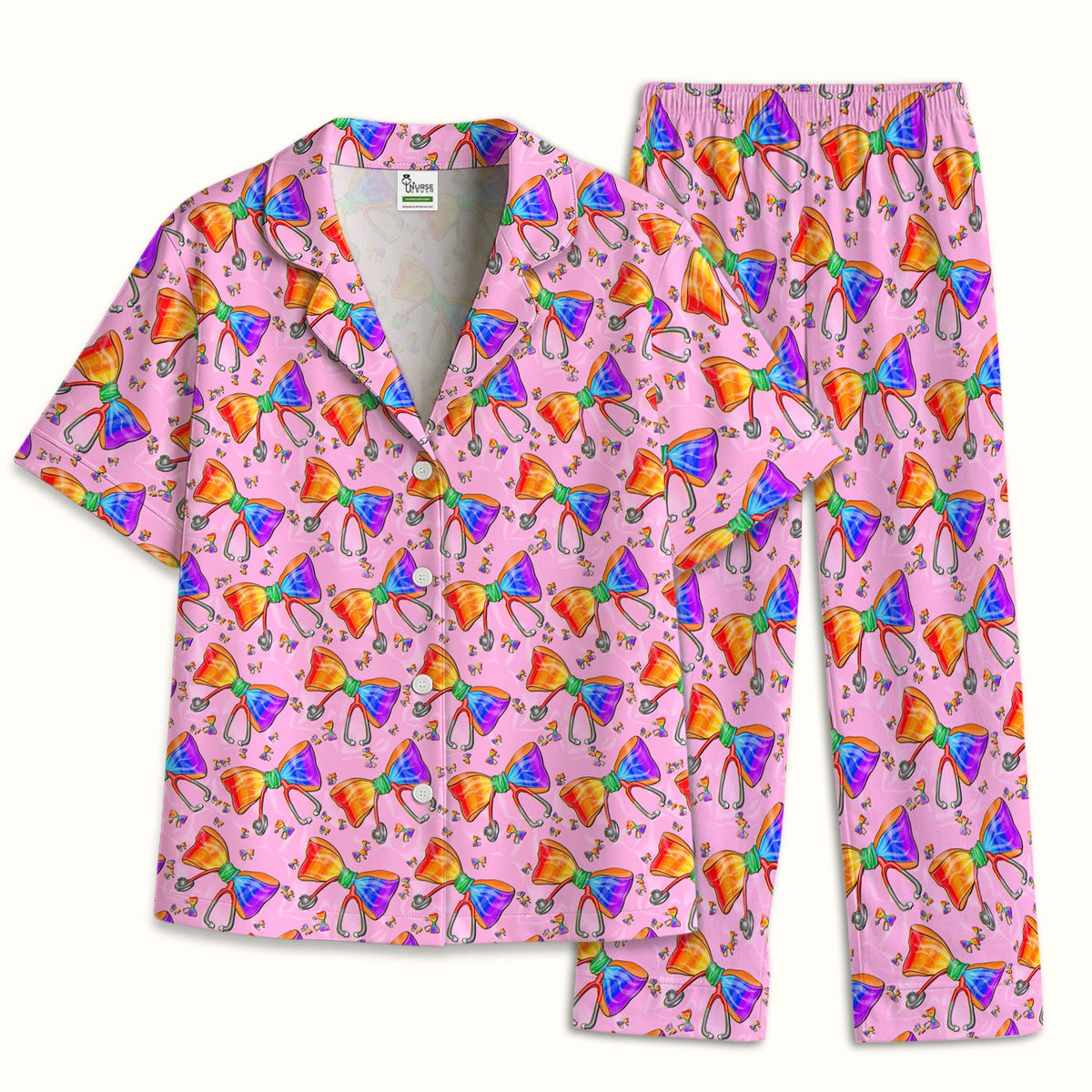 Colorful Rainbow Bow Stethoscope Pajama Set