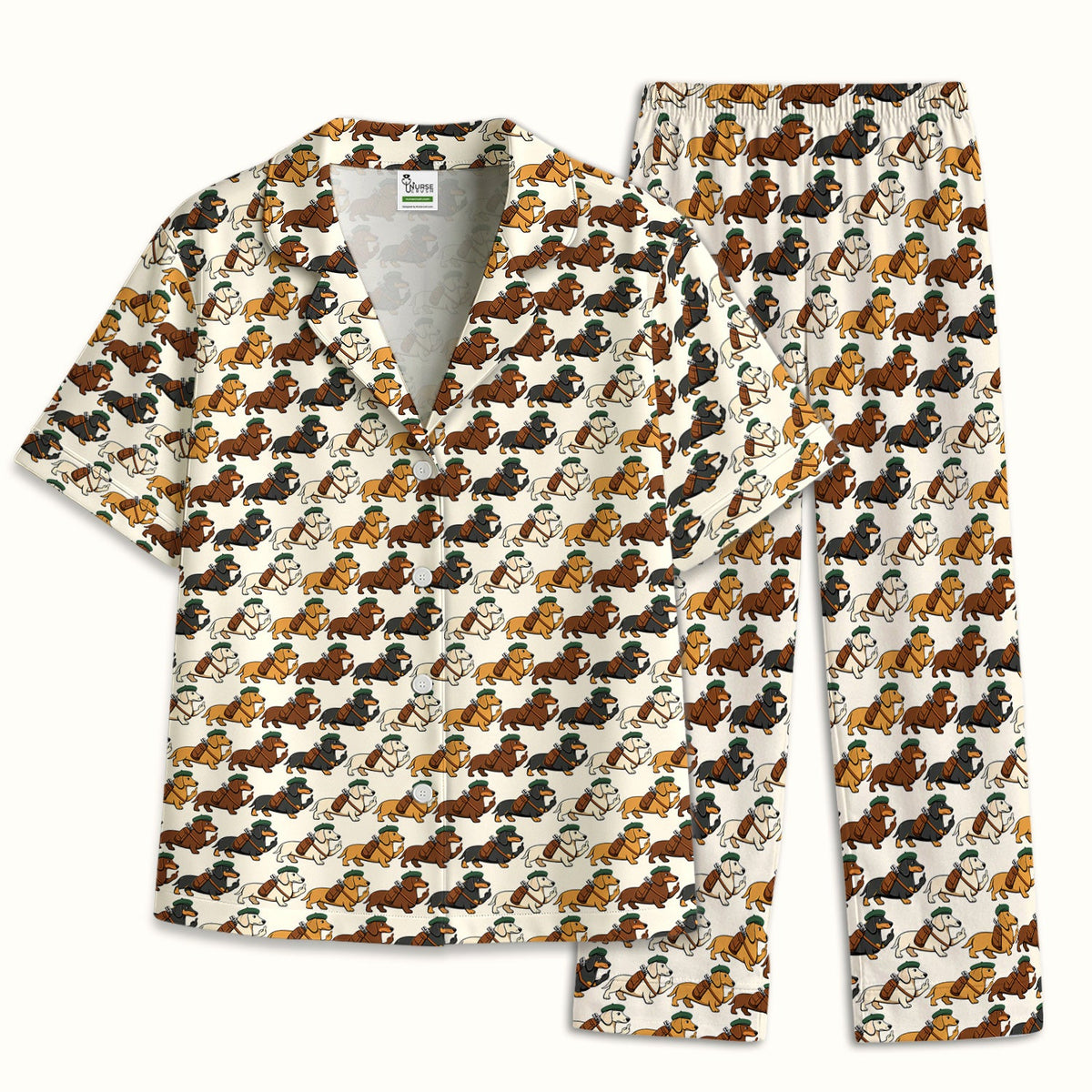 Dachshund Hat And Backpack Nurse Pajama Set