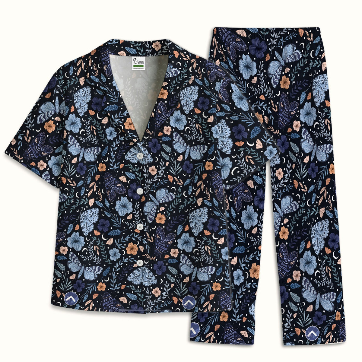 Night Moth Butterfly Floral Nurse Pajama Set