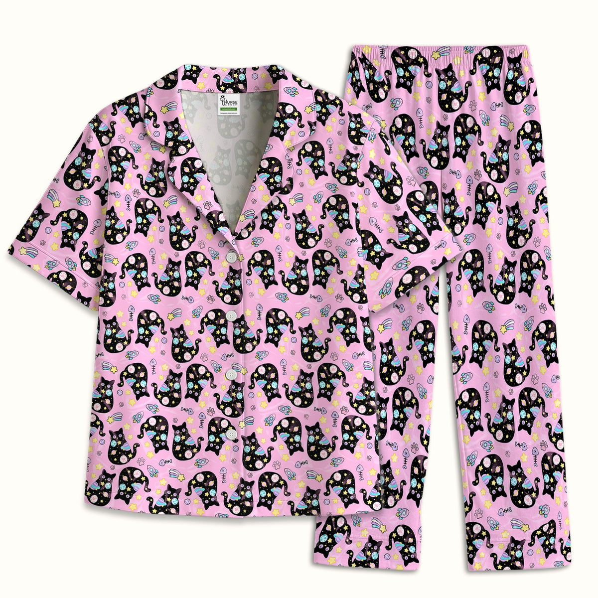Galaxy Black Cat Space Pajama Set