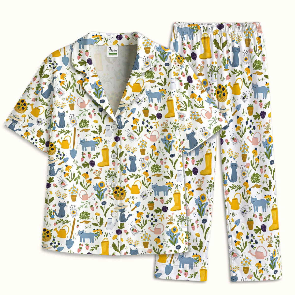 Cat Gardening Wildflower Nurse Pajama Set
