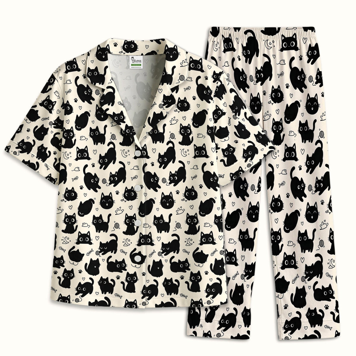 Playful Black Cat Pajama Set