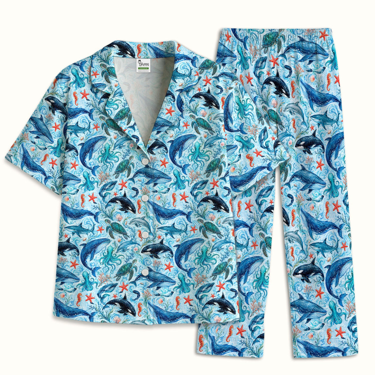 Watercolor Ocean Wildlife Scene Pajama Set
