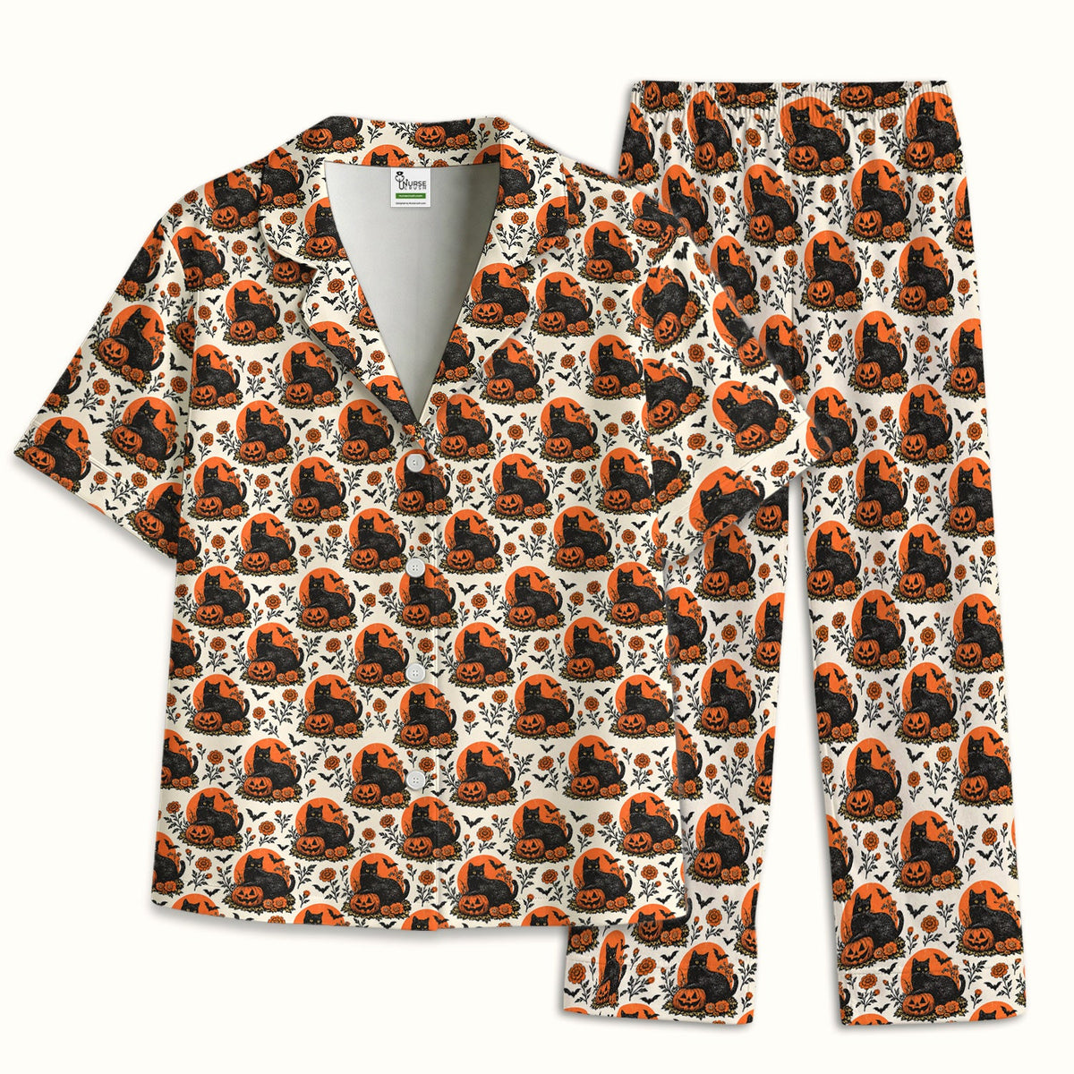 Black Cat Energy Pajama Set - Halloween Gift For Nurse