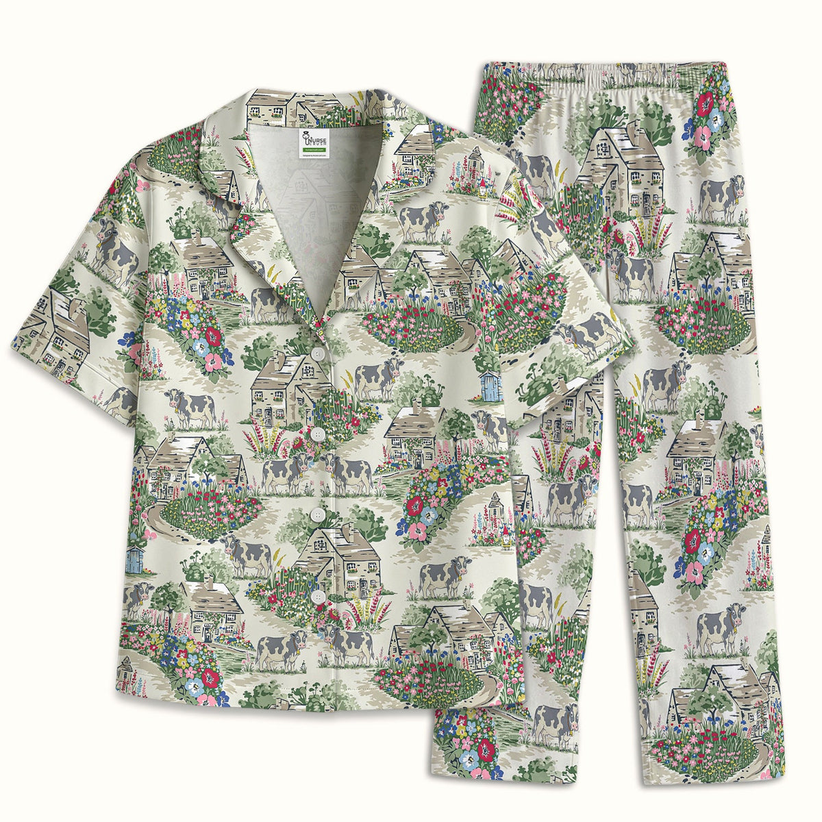 Countryside Cows Cottage Garden Nurse Pajama Set