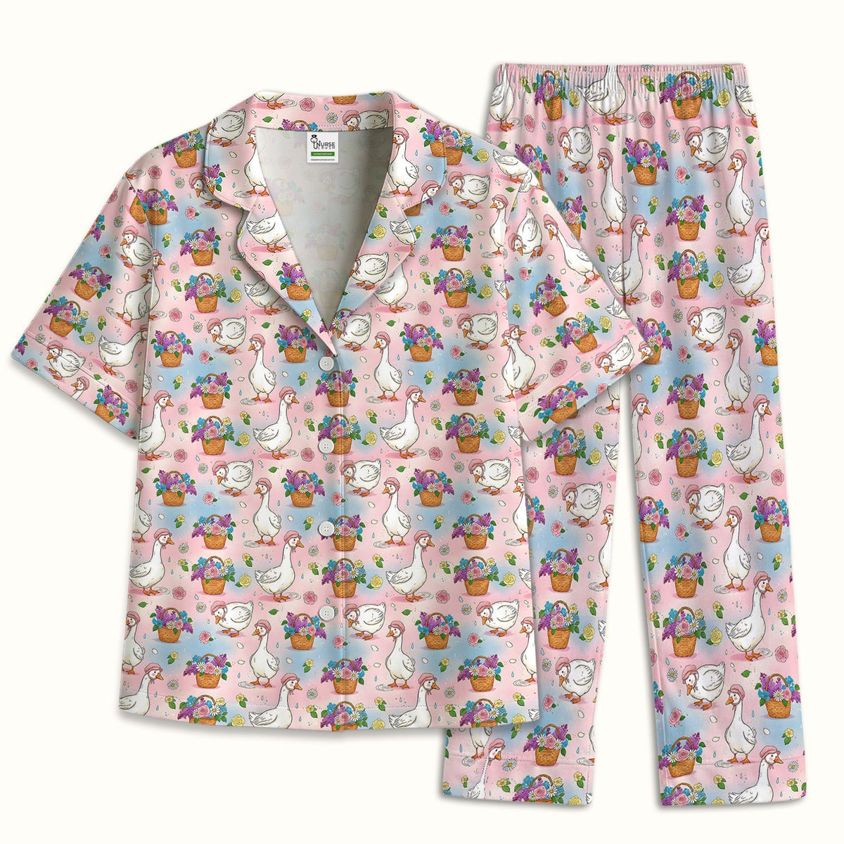 Spring Goose Flower Basket Nurse Pajama Set