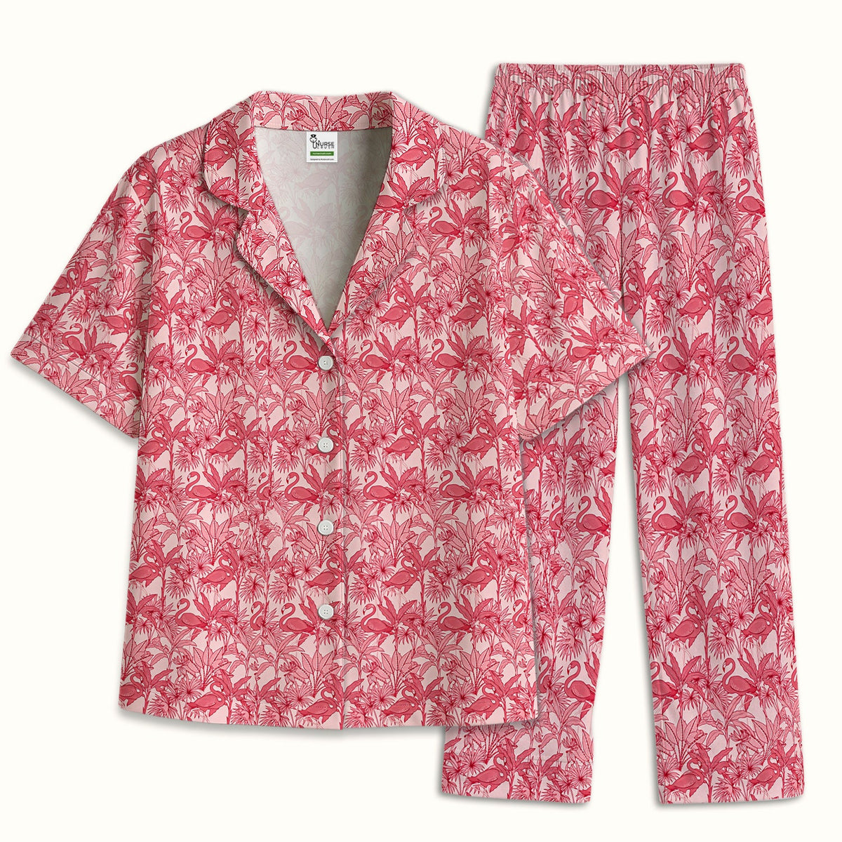 Tropical Flamingo Palm Leaves Pajama Set