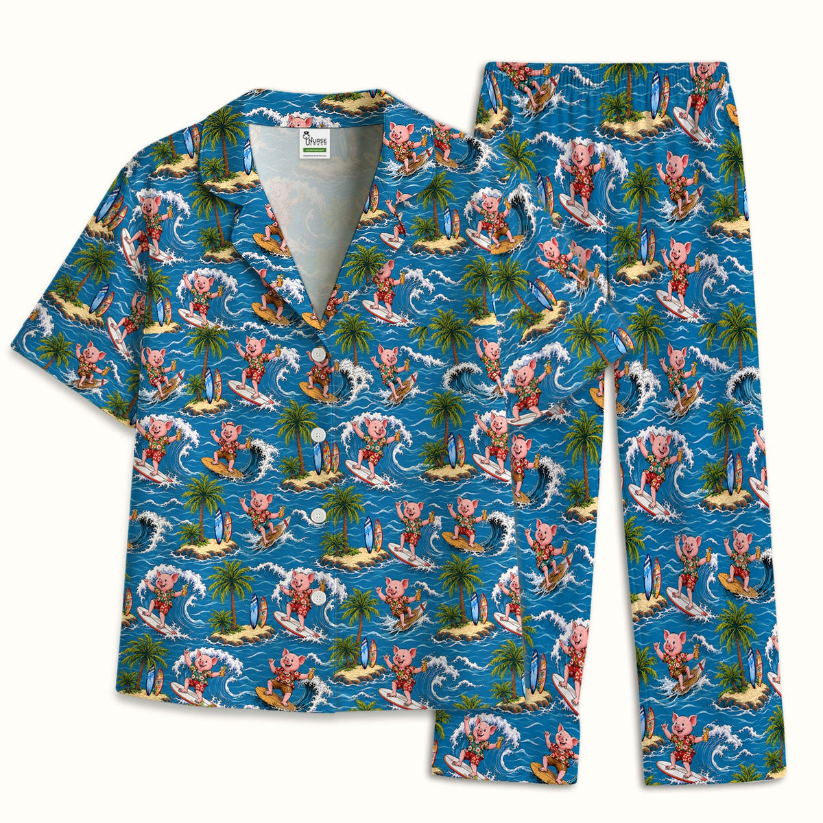 Tropical Surfing Pig Island Pajama Set