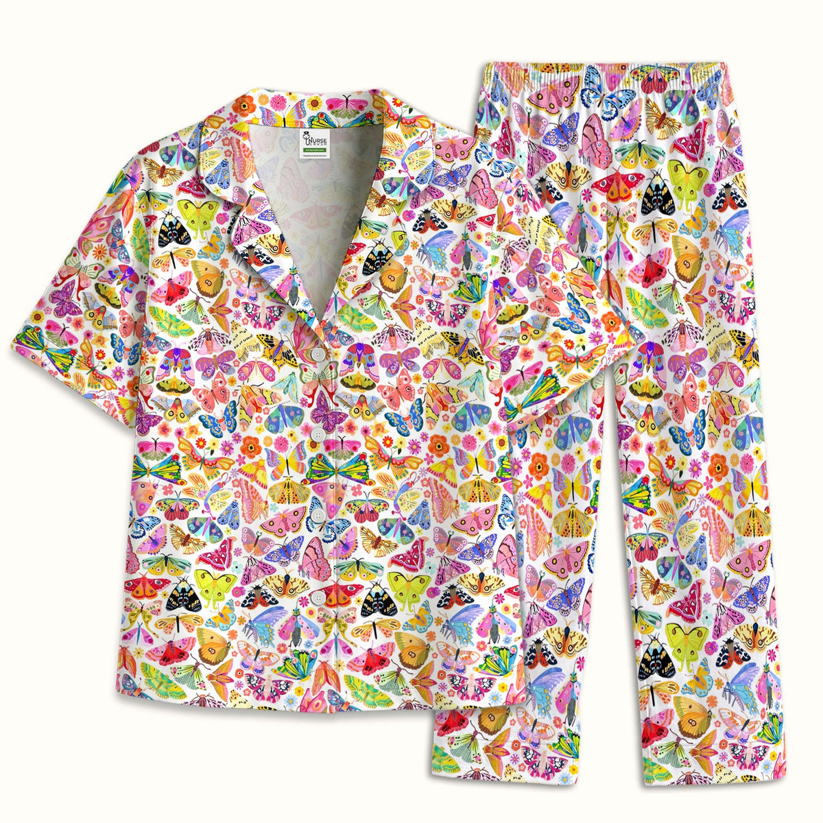 Cute Bright Butterfly Moth Floral Pajama Set