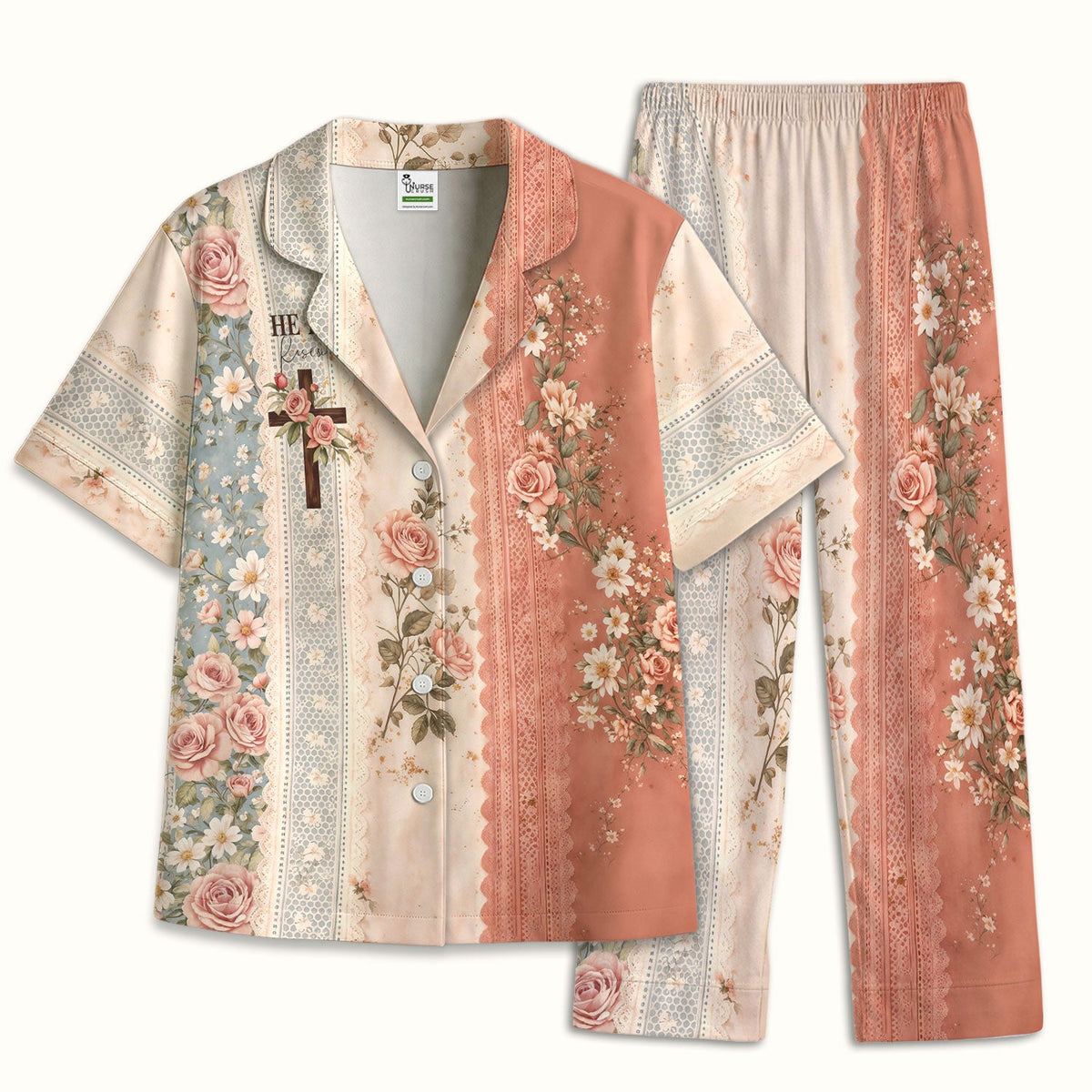 Christian Cross Rose He Is Risen Pajama Set