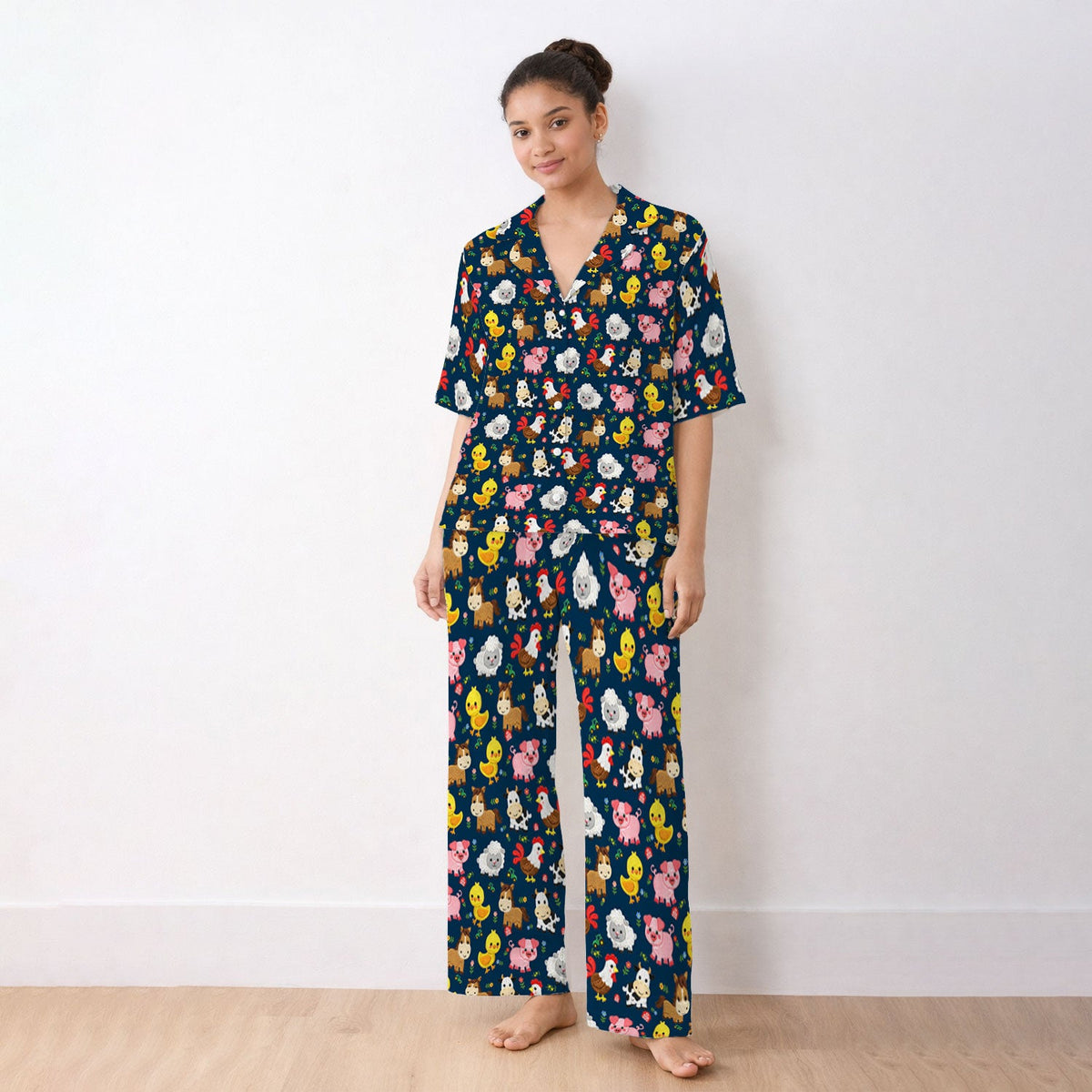 Cartoon Farm Animal Nurse Pajama Set