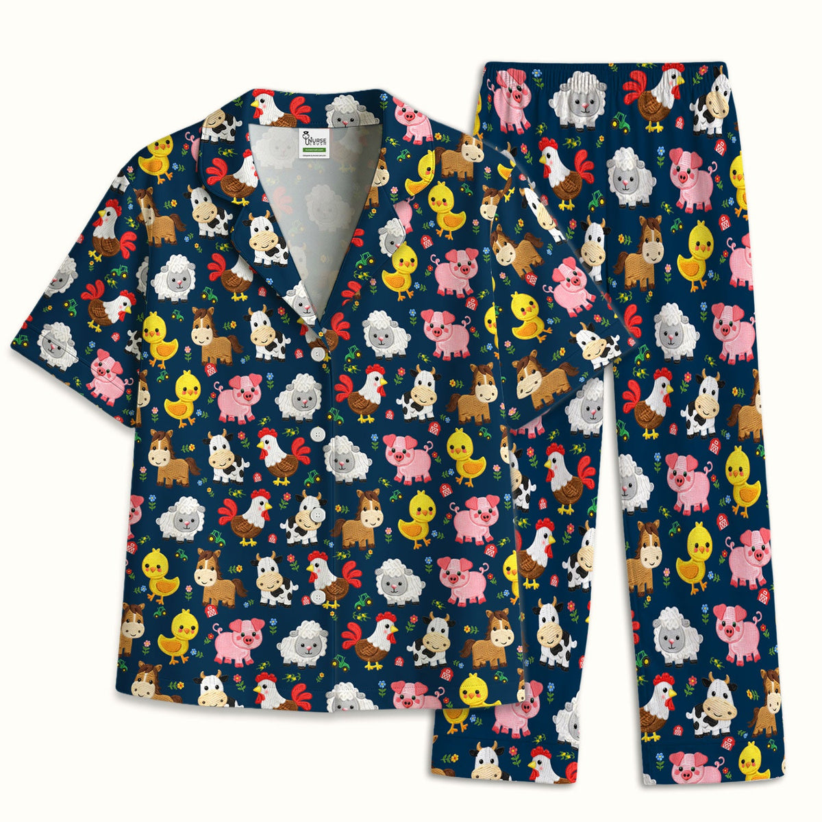 Cartoon Farm Animal Nurse Pajama Set