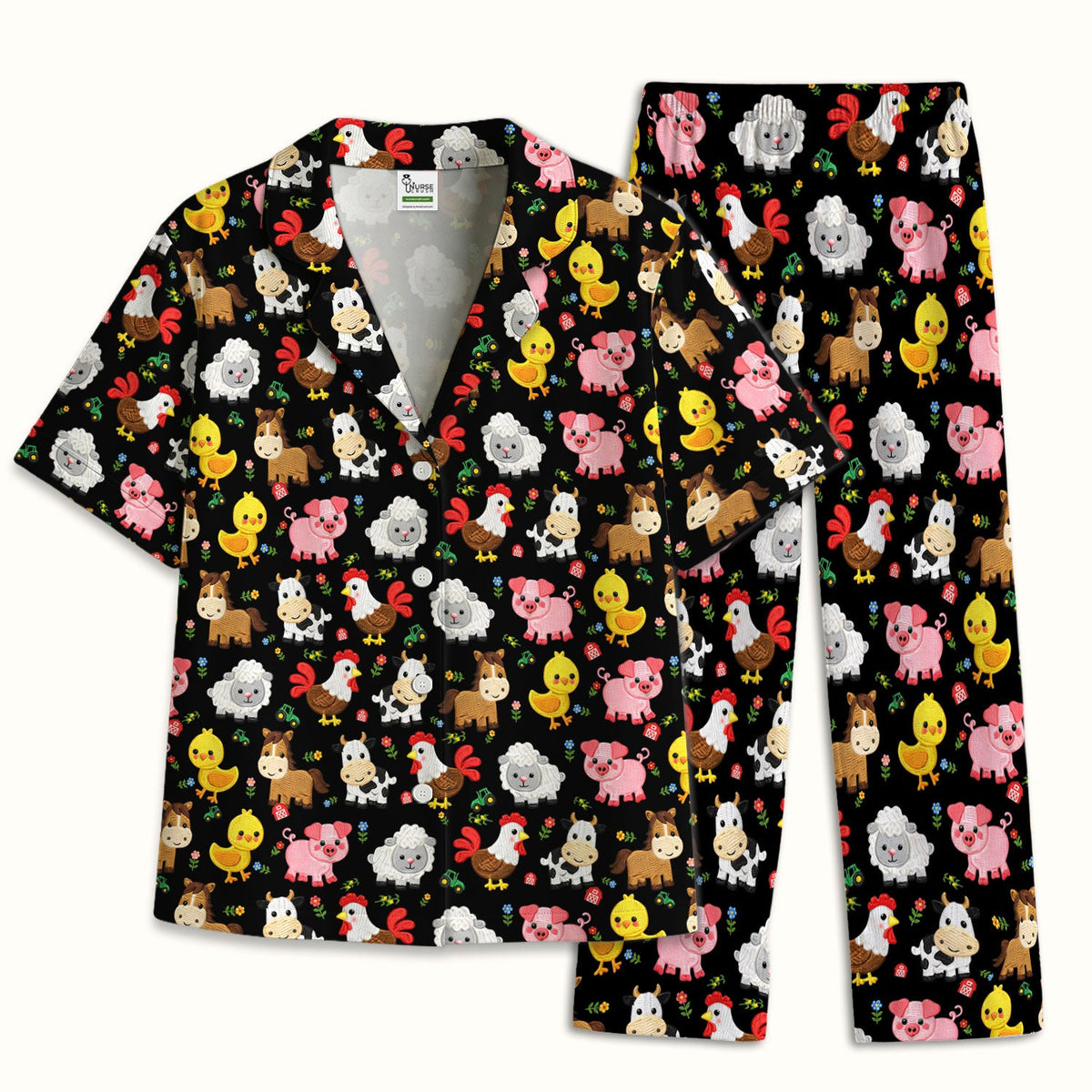 Cartoon Farm Animal Nurse Pajama Set