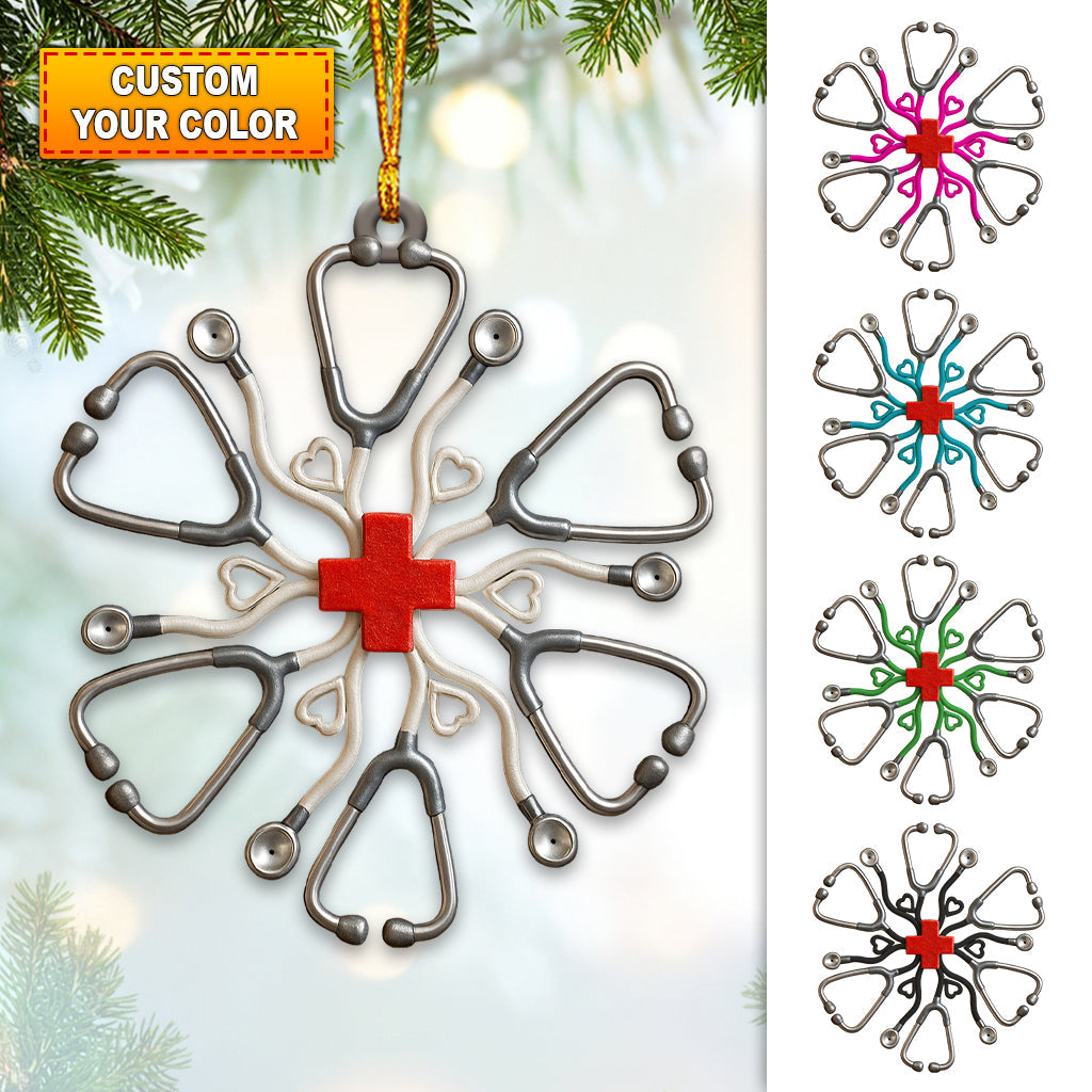Personalized Stethoscope Snowflake Christmas Nurse Ornament