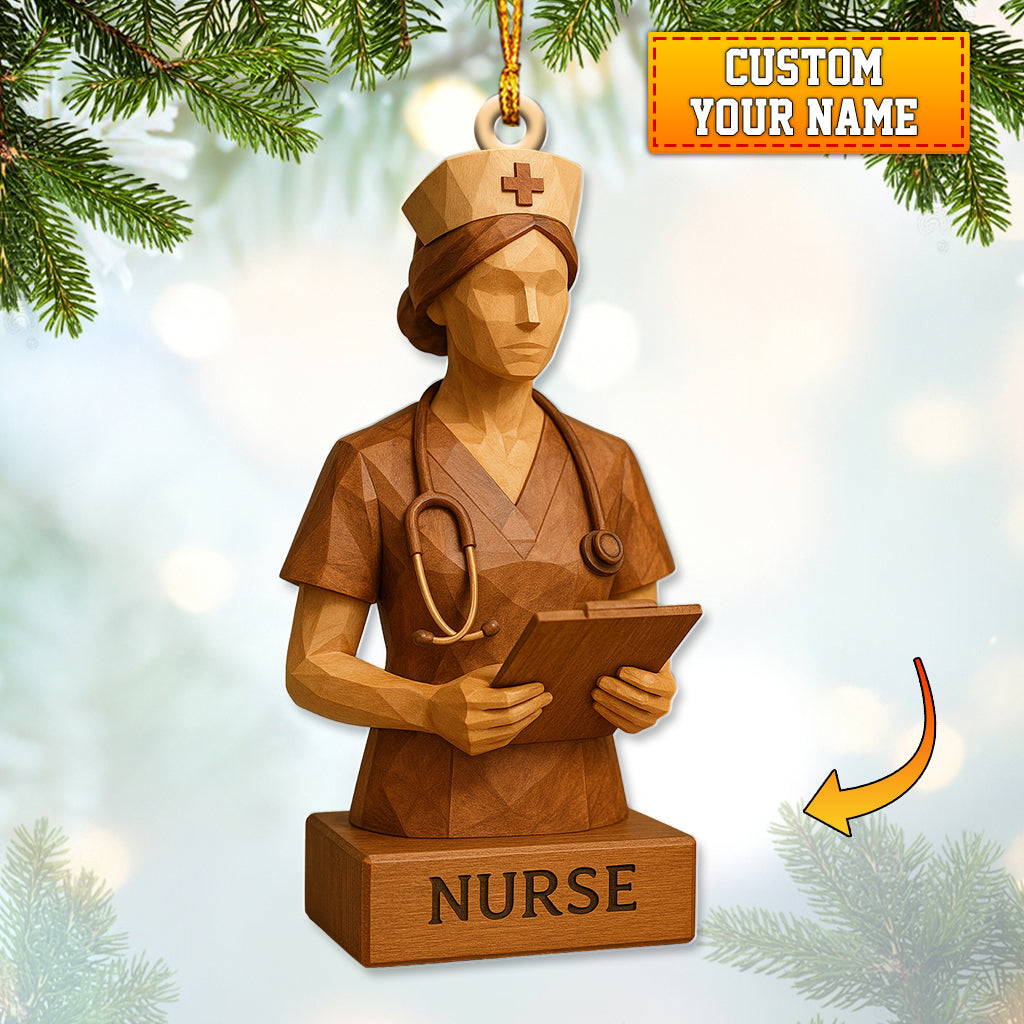 Personalized Wooden Figurine Christmas Nurse Ornament