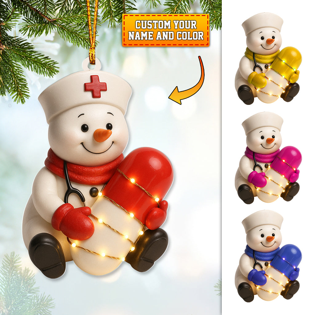 Personalized Snowman Nurse Pill Ornament