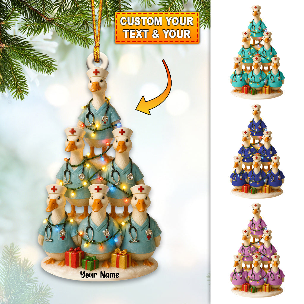Personalized Duck Figurine Christmas Nurse Ornament