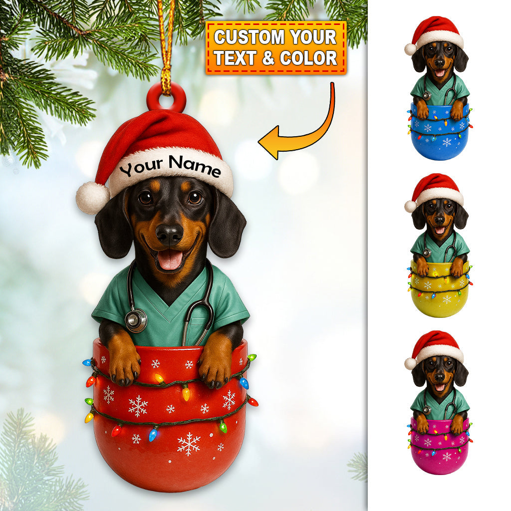 Personalized Dachshund Scrub Outfit Christmas Nurse Ornament