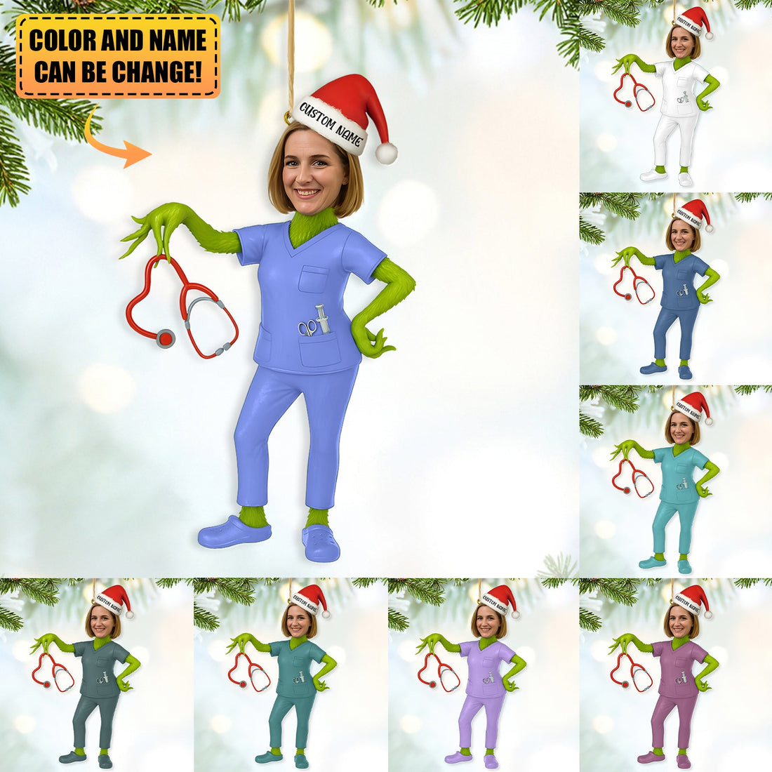 Personalized Photo Green Monster Nurse Ornament