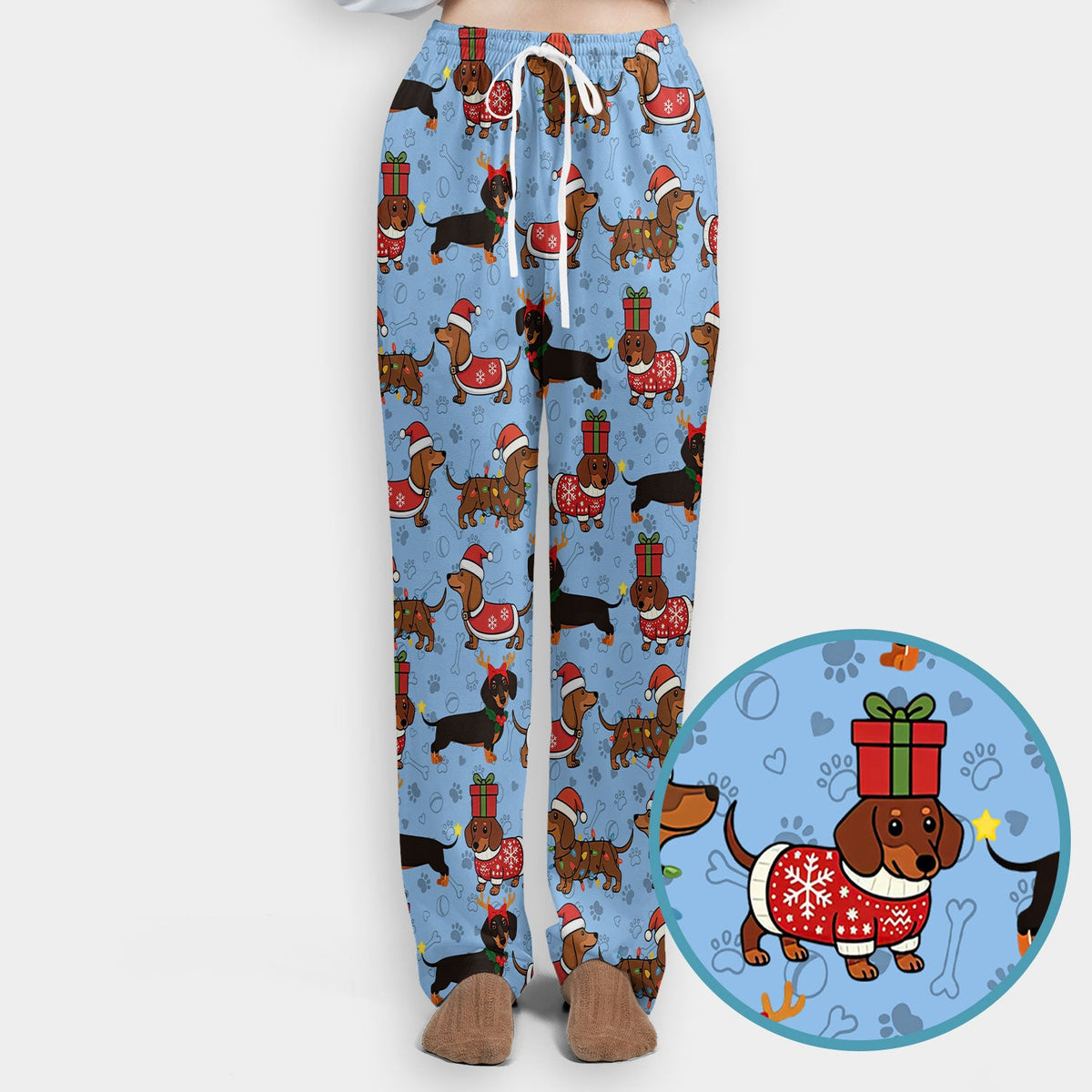 Funny Dachshund Dog Nursing Scrub Pants for Women - Wiener Santa Scrub Set for Nurse - Funny Medical Uniform for RN CNA LPN
