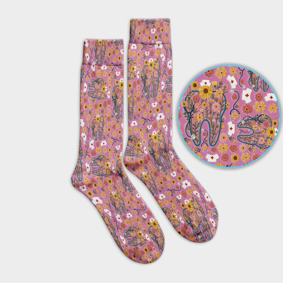 Boho Floral Tooth Nurse Socks - Christmas Gift