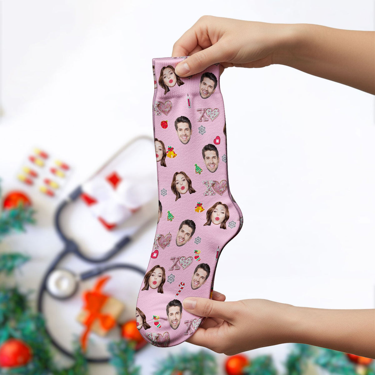 Personalized Photo XOXO Nurse Socks