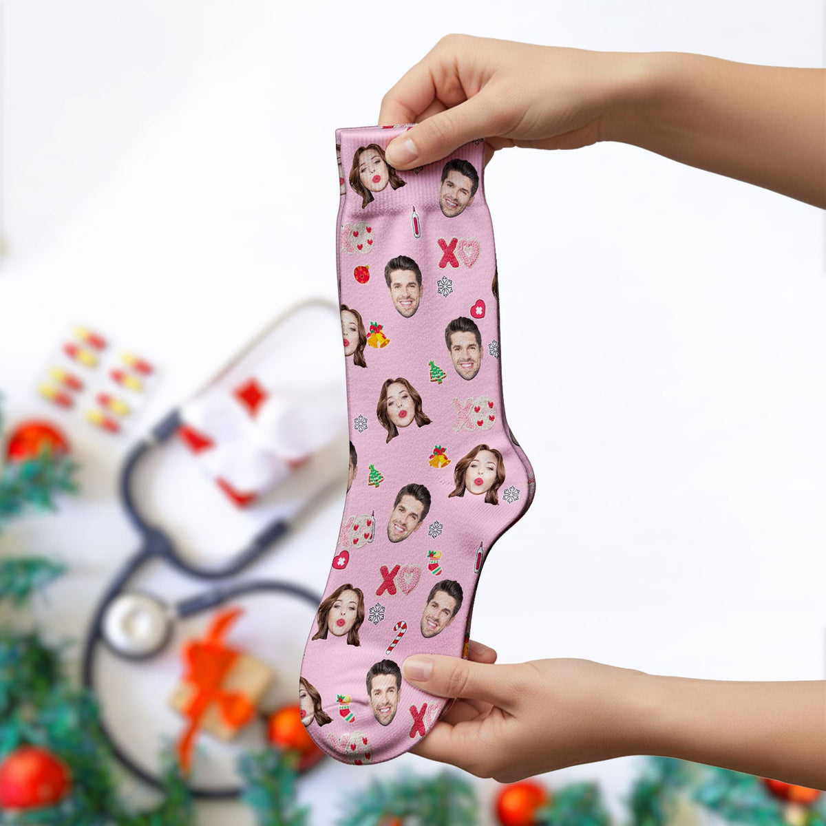 Personalized Photo Face Nurse Scrub Socks