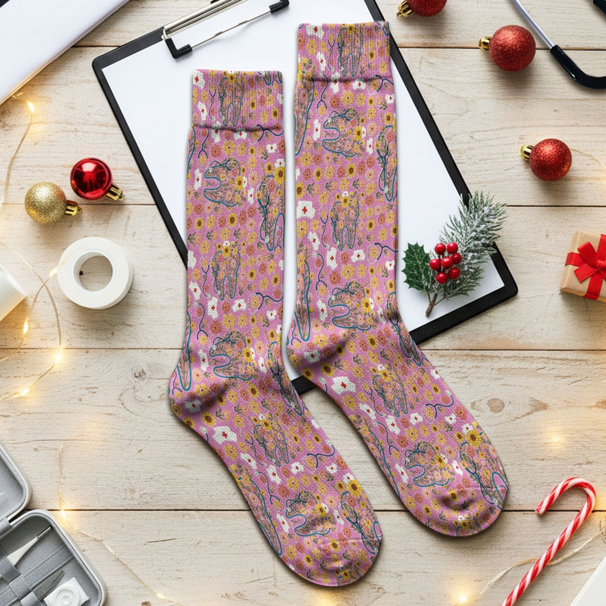 Boho Floral Tooth Nurse Socks - Christmas Gift