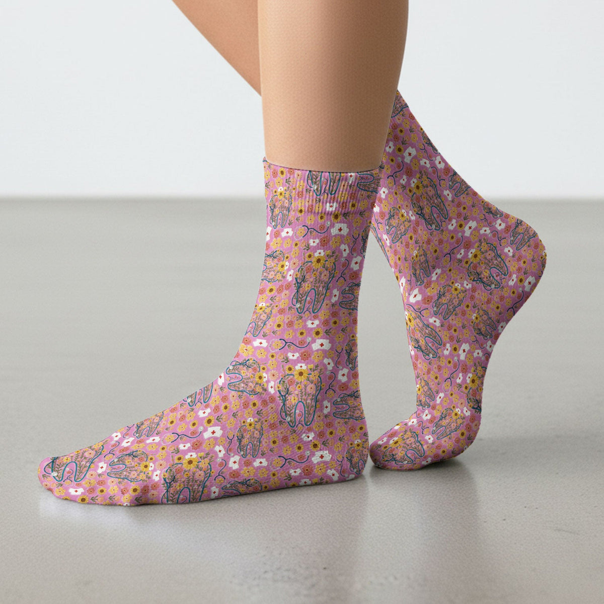 Boho Floral Tooth Nurse Socks - Christmas Gift