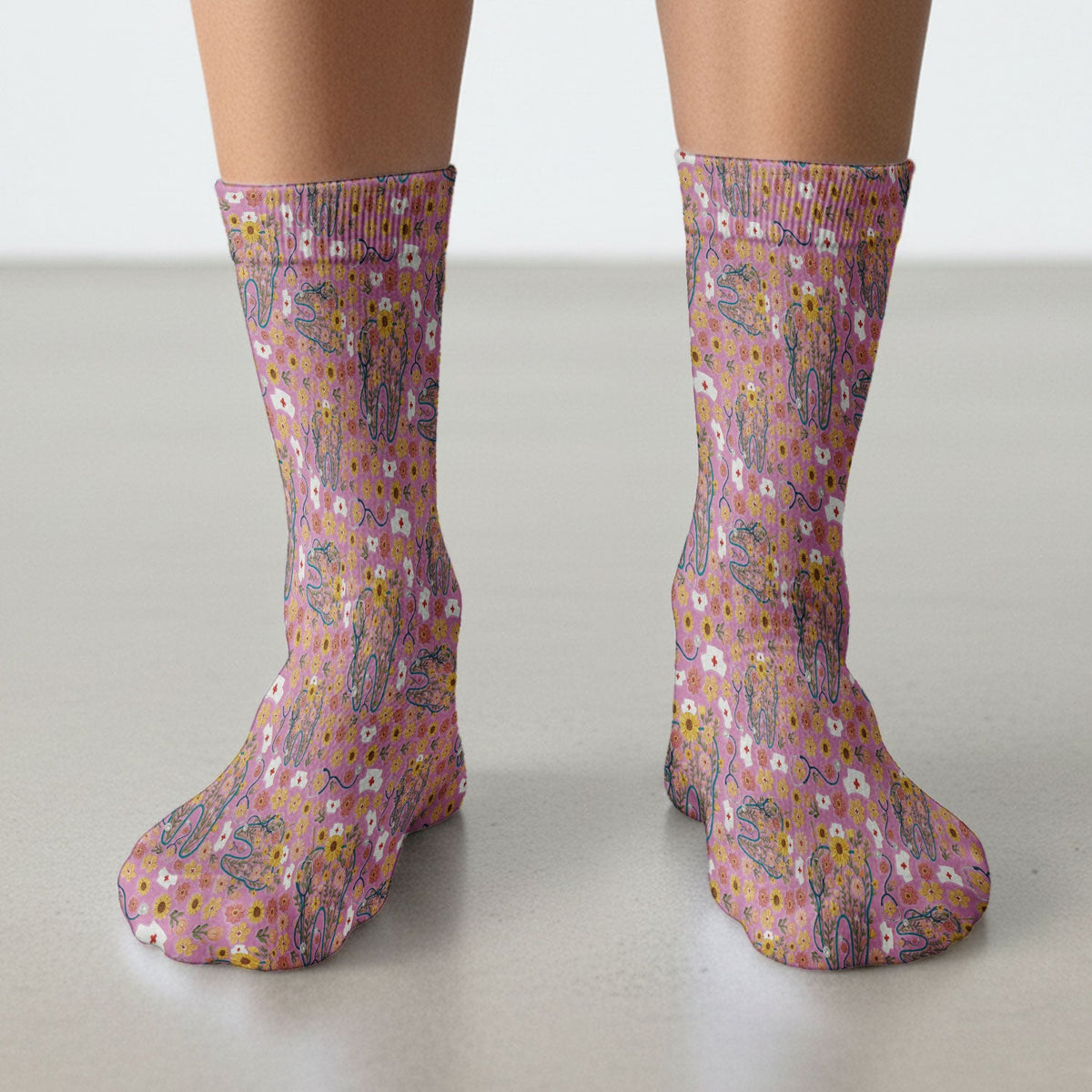 Boho Floral Tooth Nurse Socks - Christmas Gift