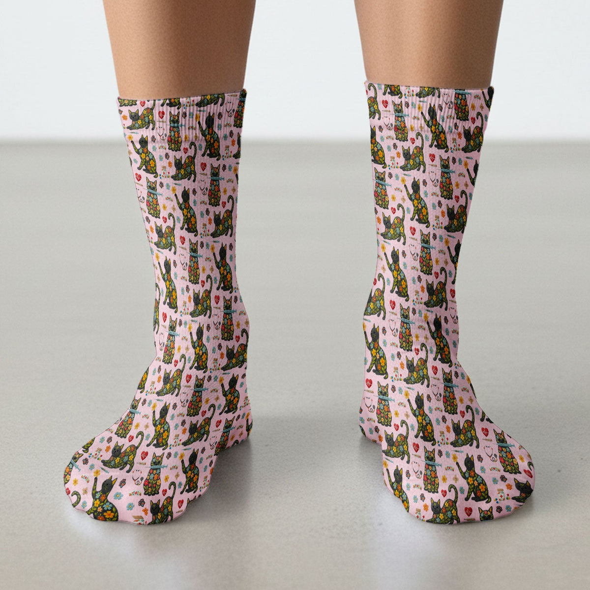 Floral Black Cat Nurse Socks