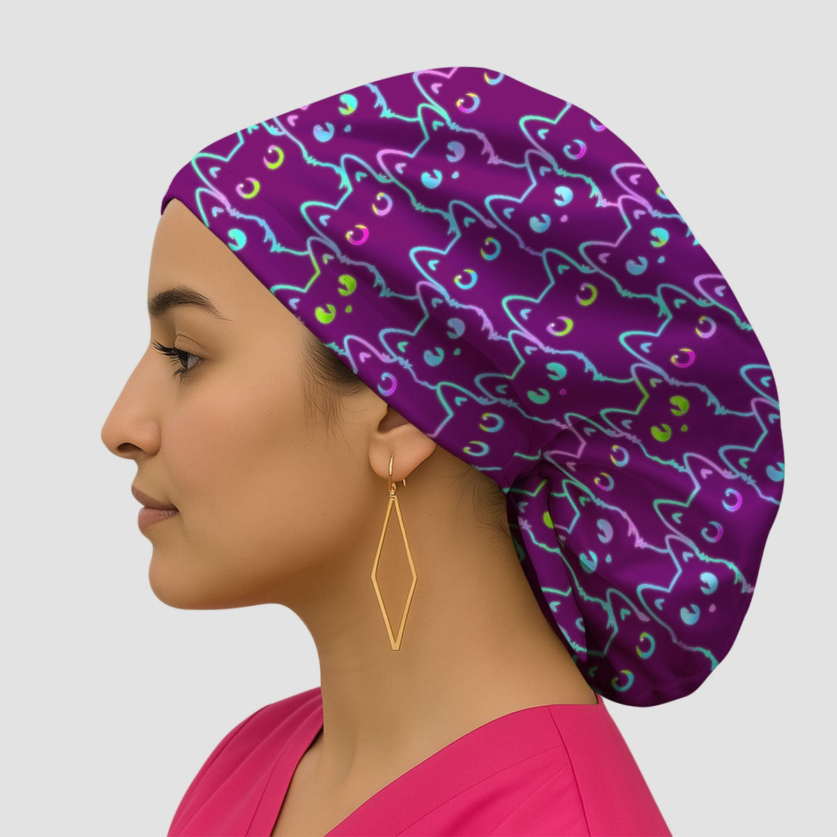 Neon Black Cat Scrub Cap