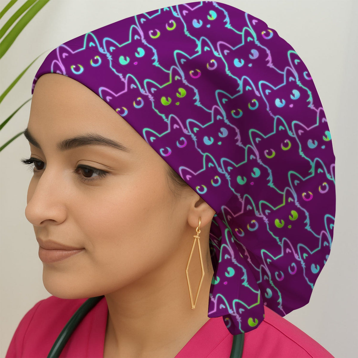 Neon Black Cat Scrub Cap