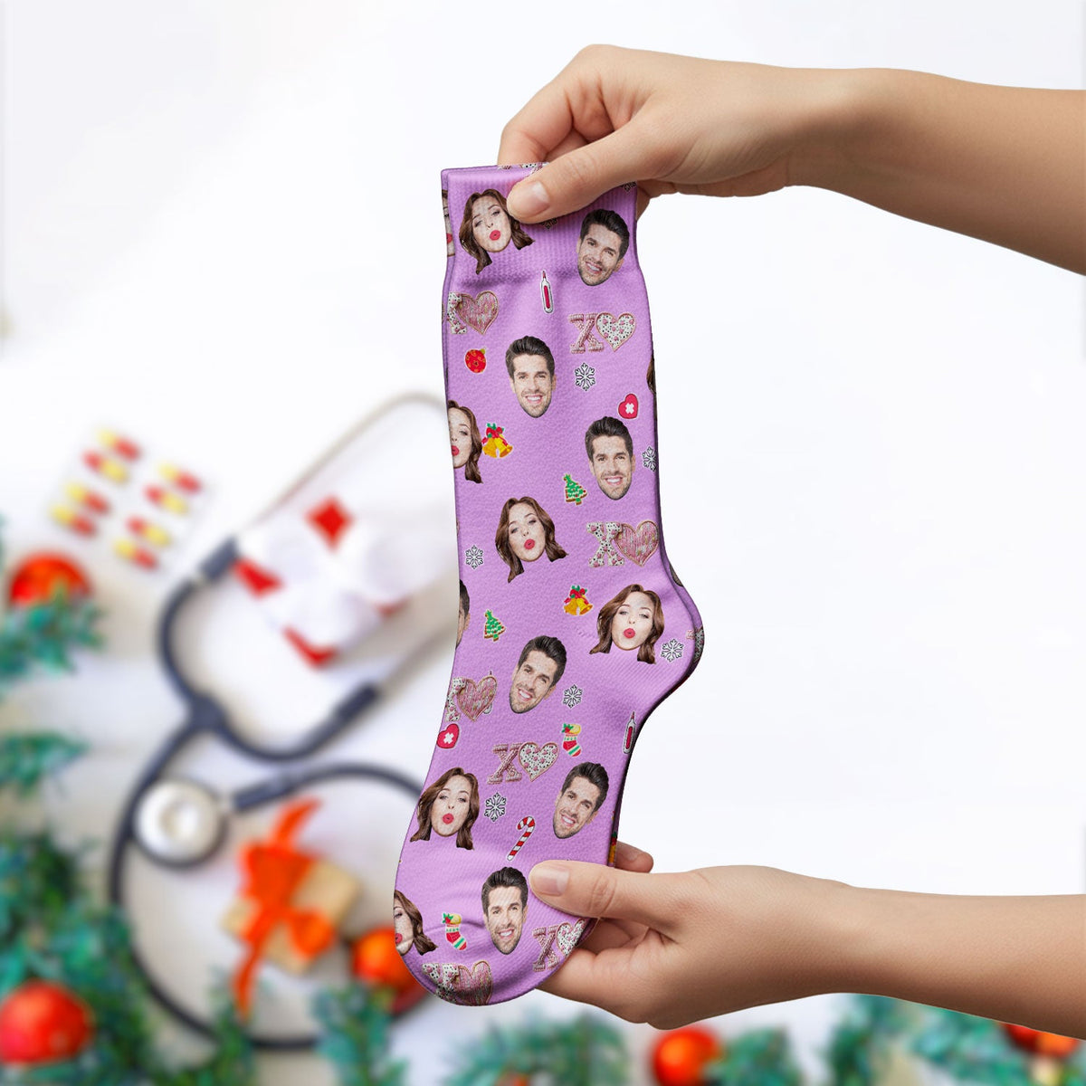 Personalized Photo XOXO Nurse Socks
