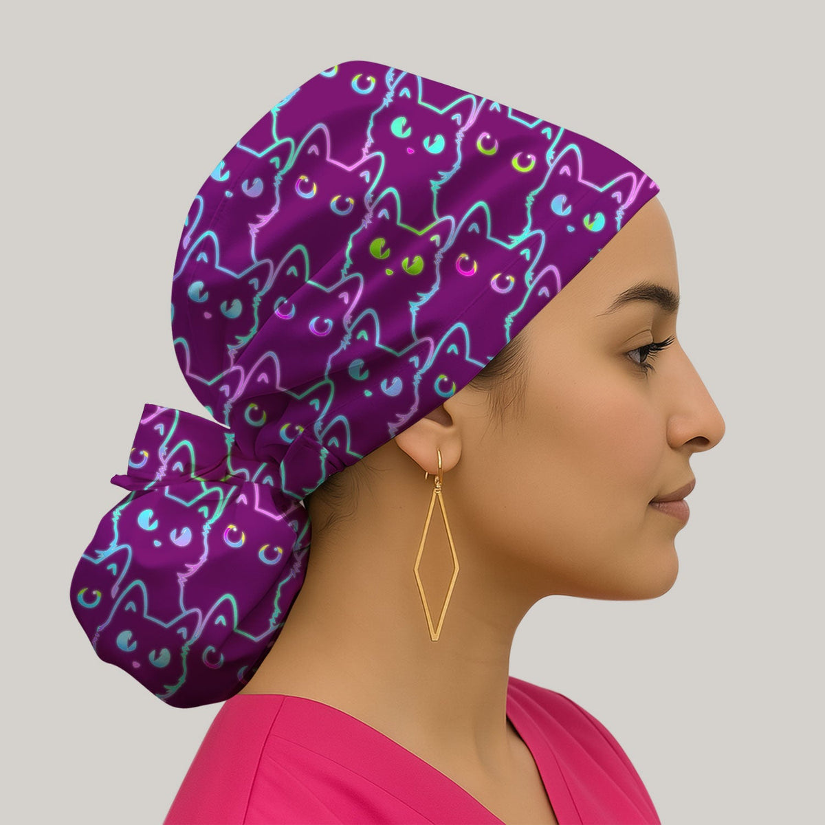 Neon Black Cat Scrub Cap