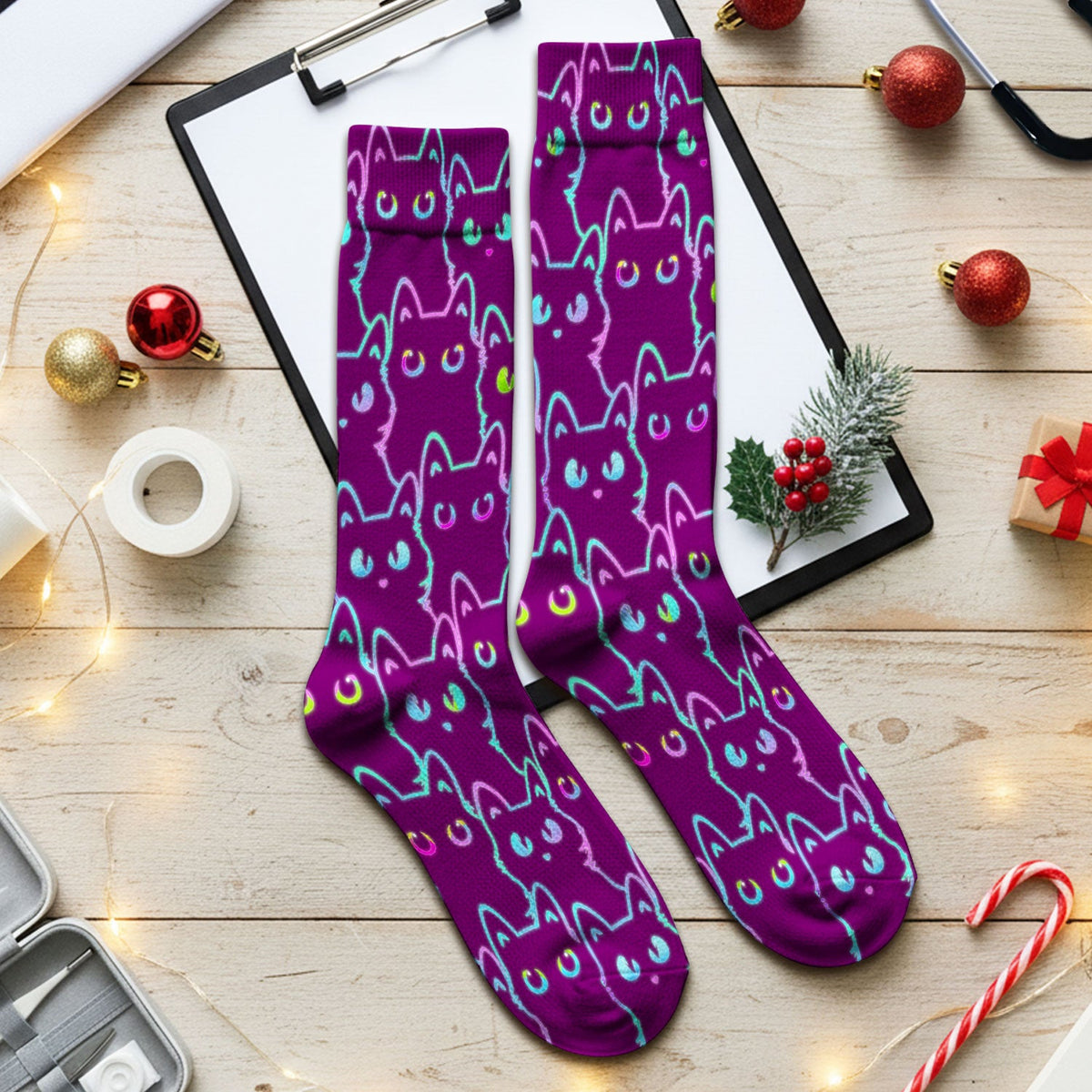 Neon Black Cat Nurse Socks