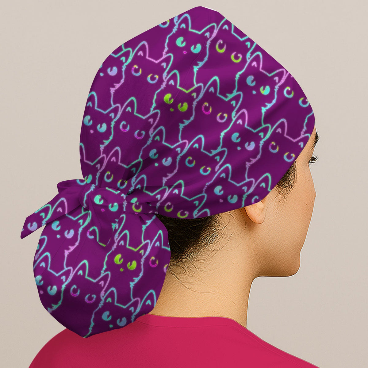 Neon Black Cat Scrub Cap