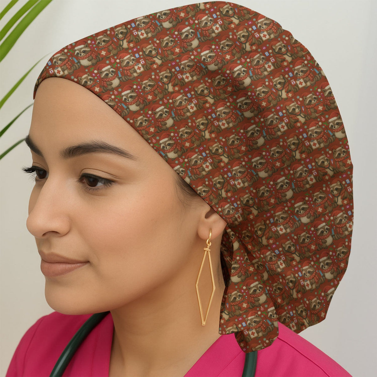 Christmas Raccoon Scrub Cap