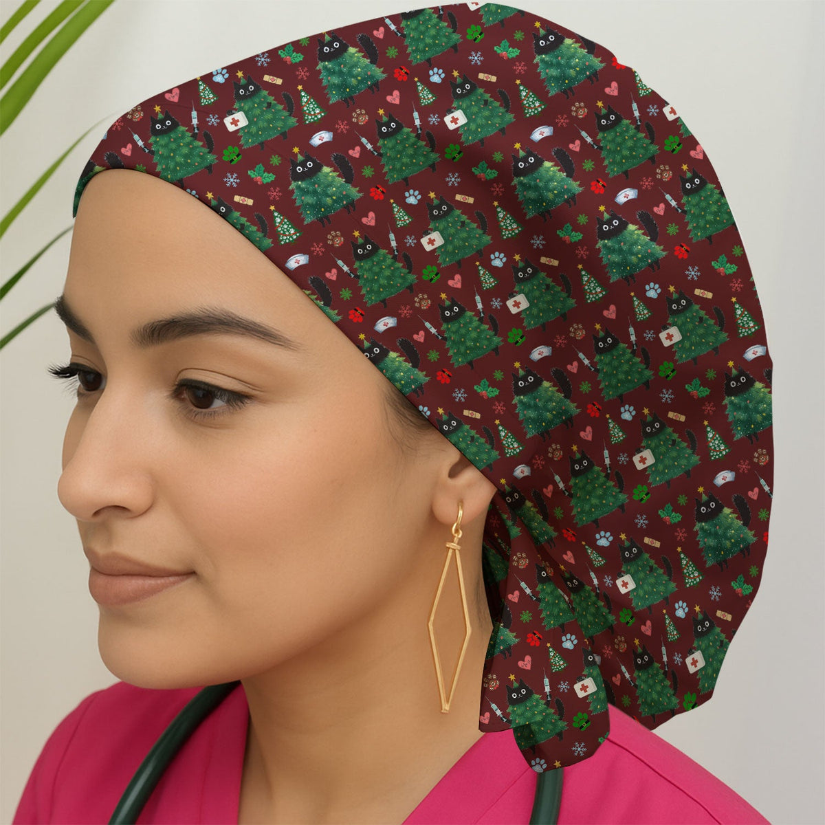 Christmas Black Cat Scrub Cap