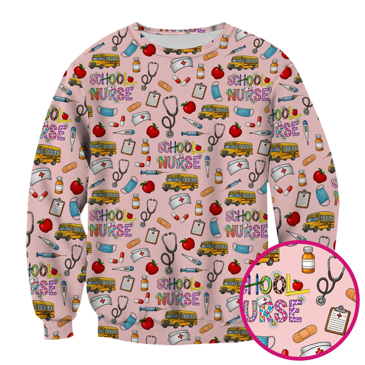 School Bus Stethoscope Nurse Scrub Top