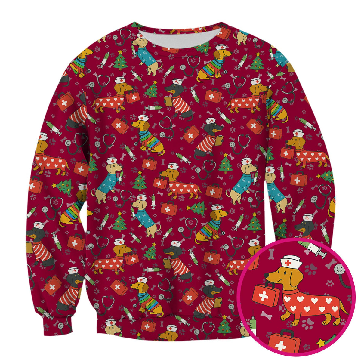 Christmas Dachshund Nurse Scrub Top