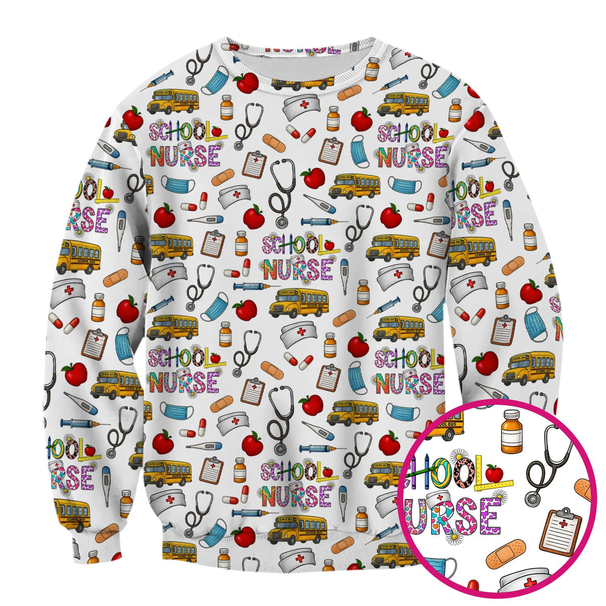 School Bus Stethoscope Nurse Scrub Top