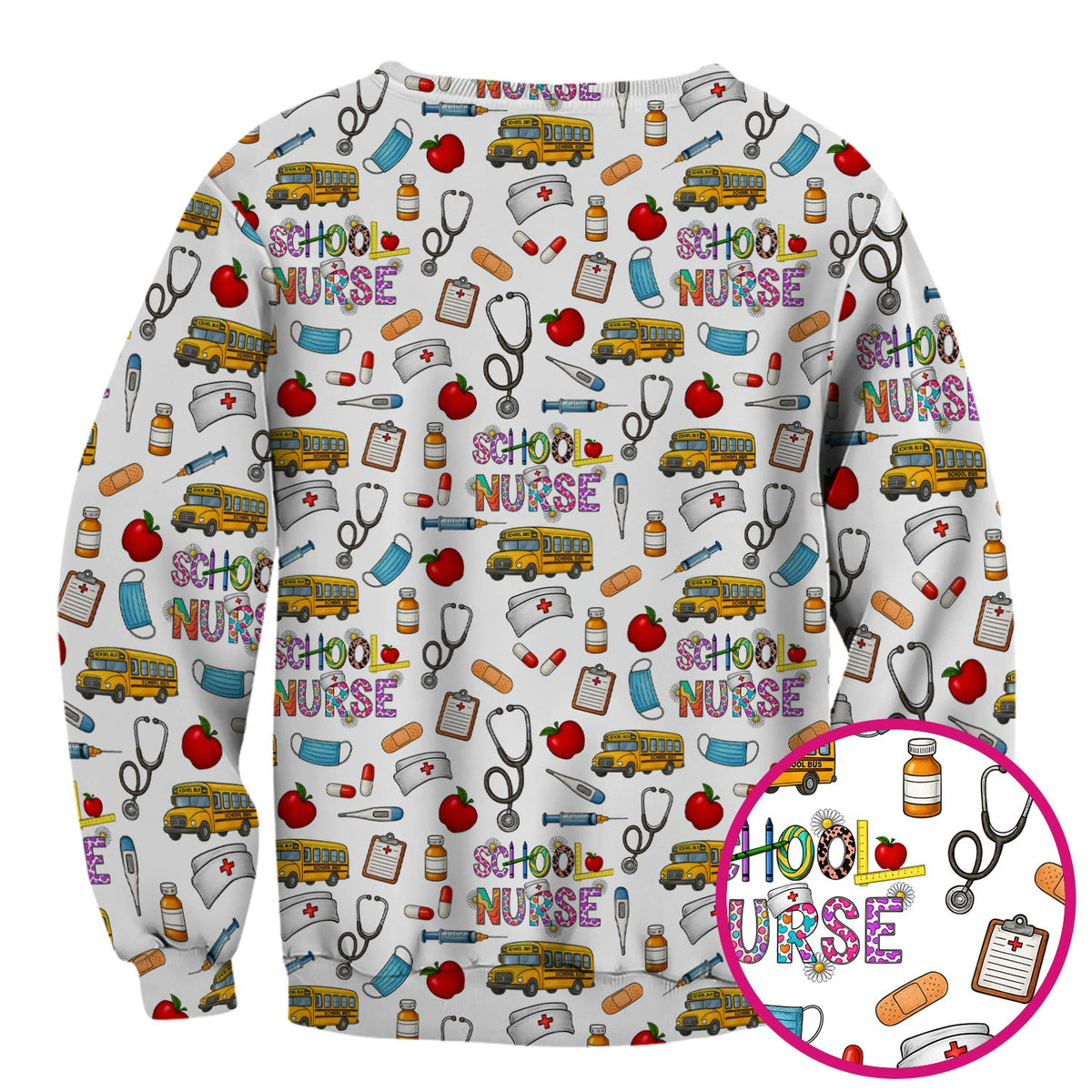 School Bus Stethoscope Nurse Scrub Top