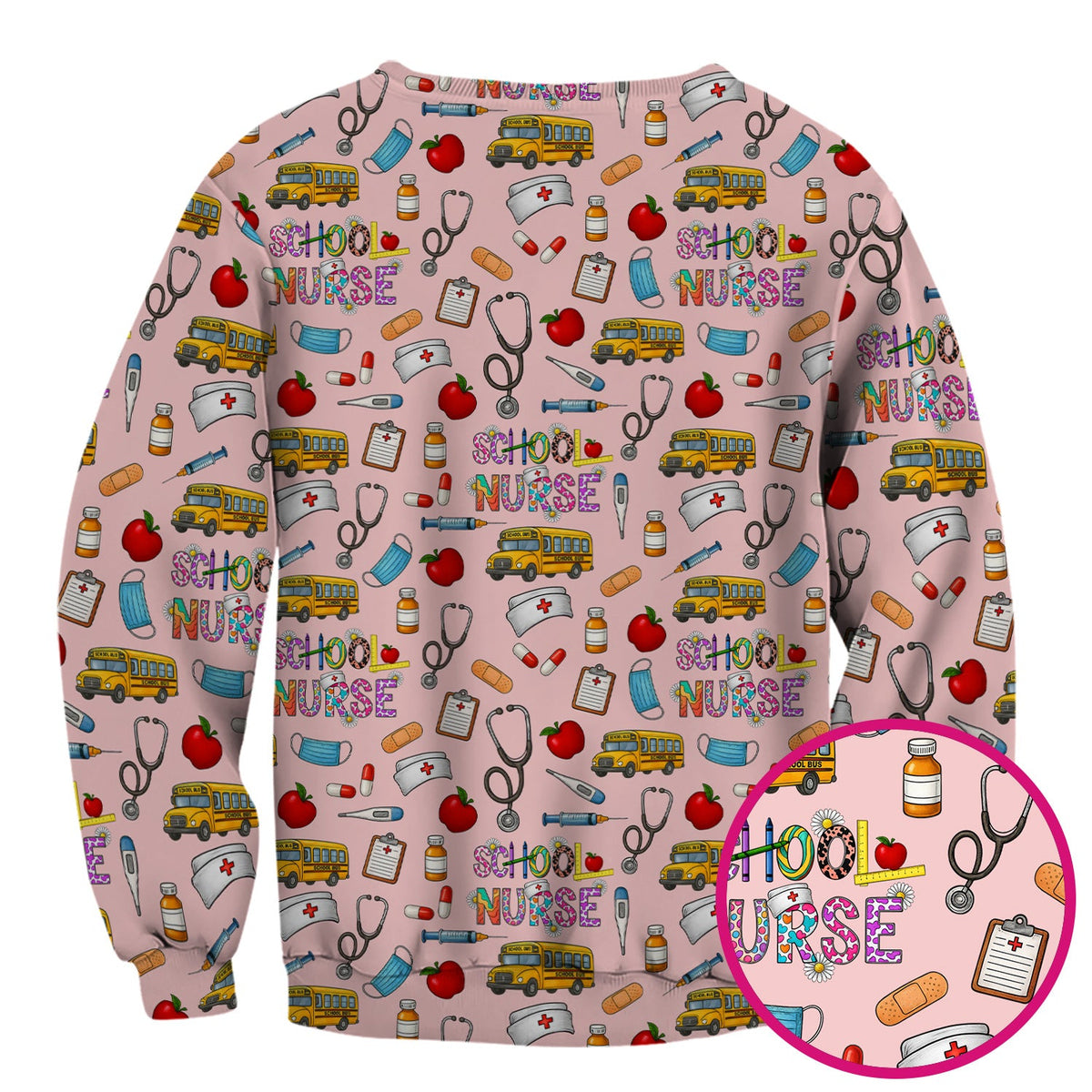 School Bus Stethoscope Nurse Scrub Top