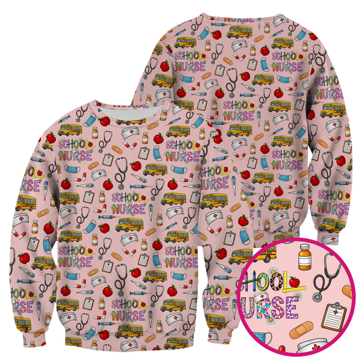 School Bus Stethoscope Nurse Scrub Top